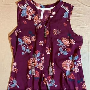 Lightweight Flowy Hi Low Sleeveless Boho Floral Summertime Tank Top Blouse EUC